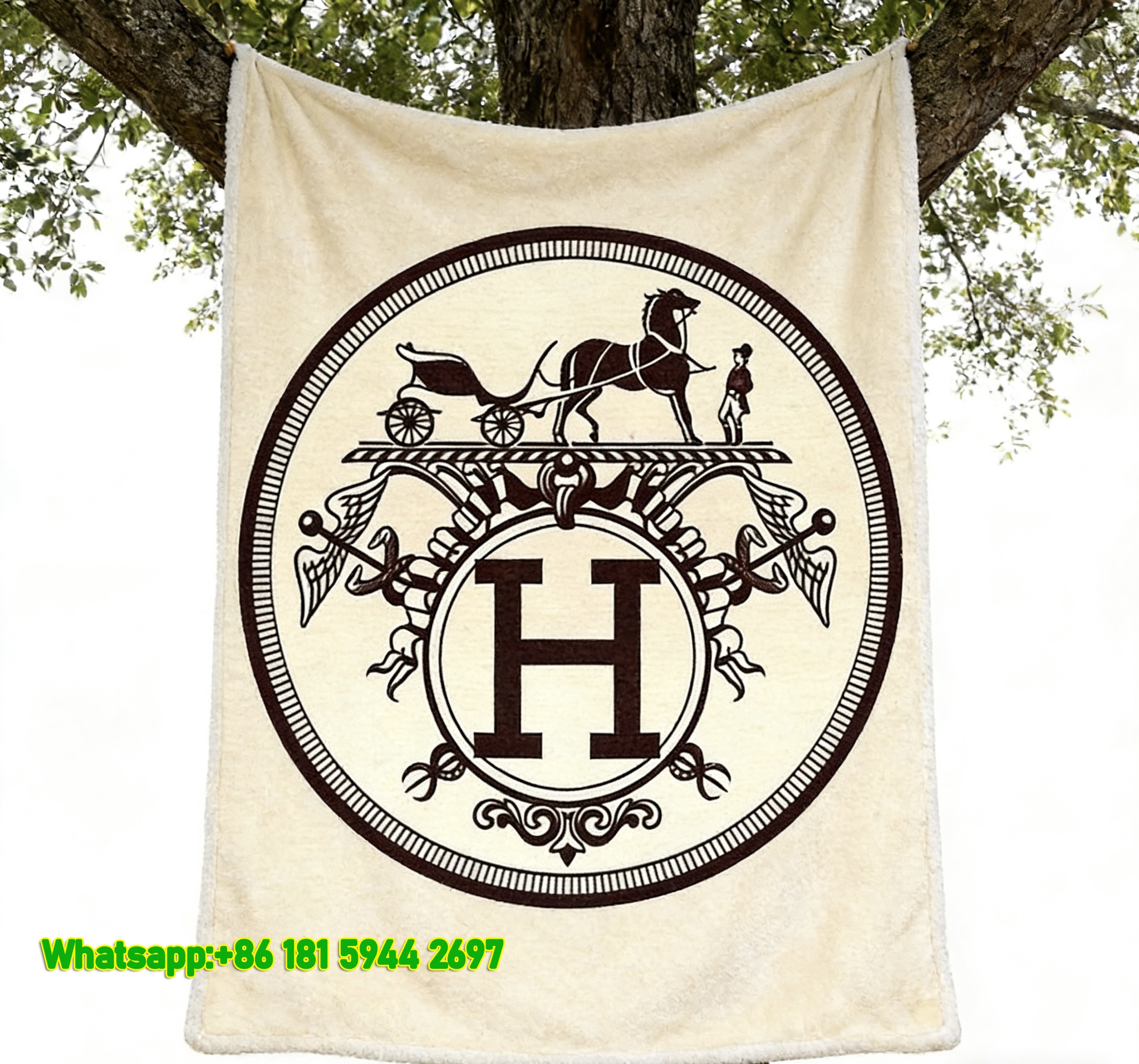 Hermès Vintage H Crest Flannel Fleece Throw Blanket IMG_4955
